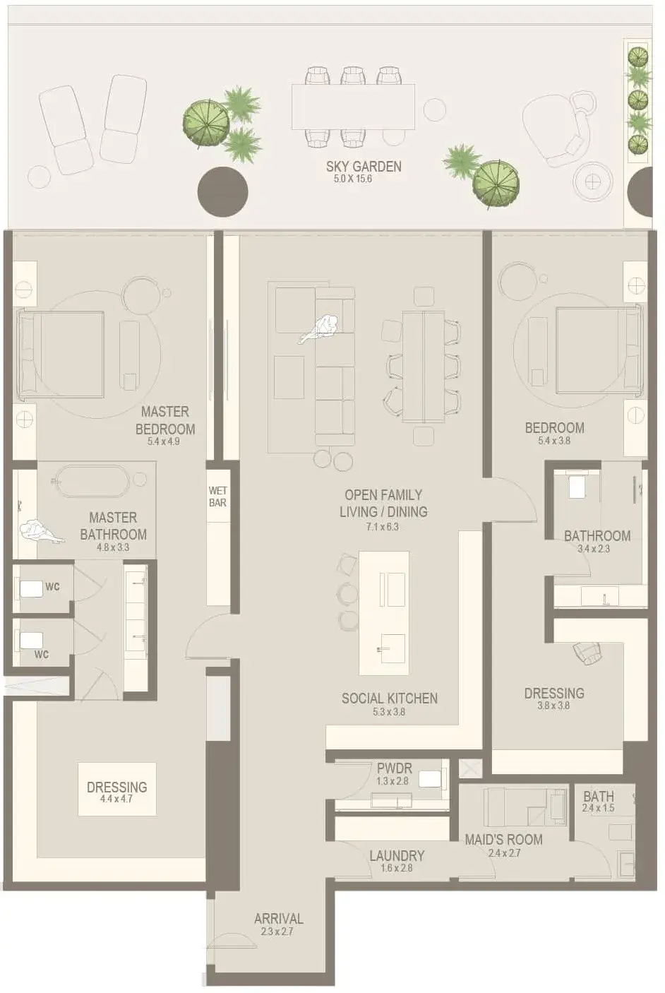 2 Bedrooms apartments - The Chedi Private Residences floor plan