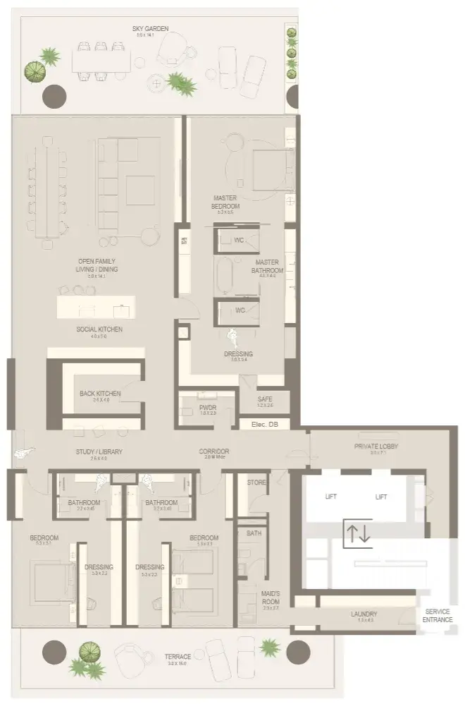 3 Bedrooms apartments - The Chedi Private Residences floor plan