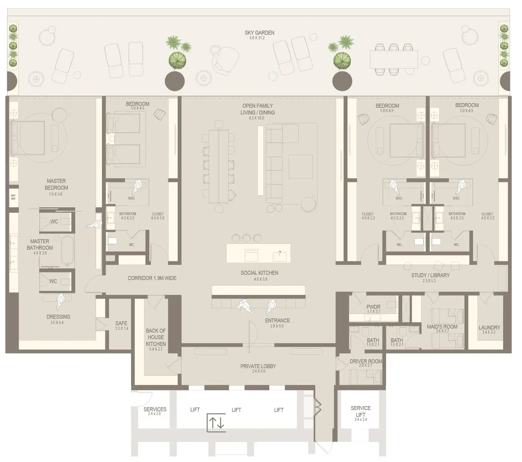 4 Bedrooms penthouse - The Chedi Private Residences floor plan