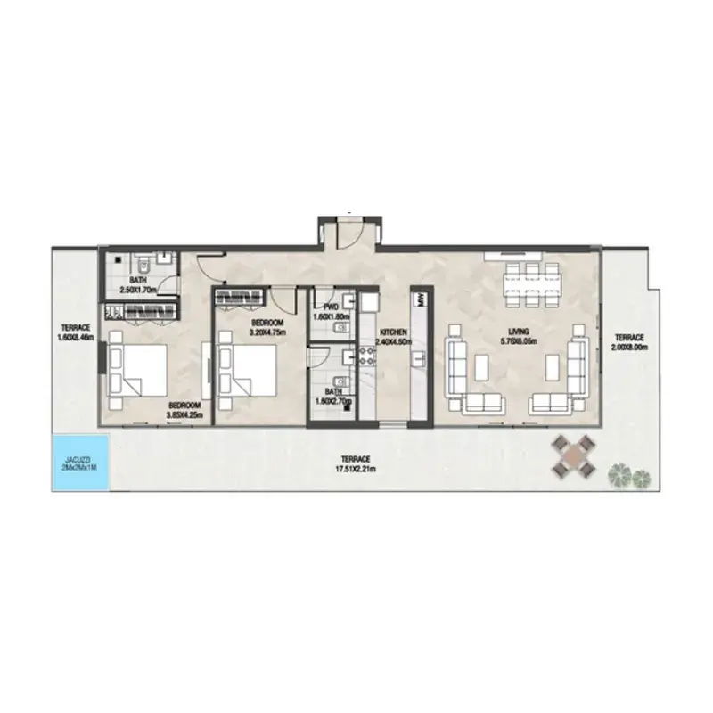 2 Bedrooms apartments - Trinity floor plan