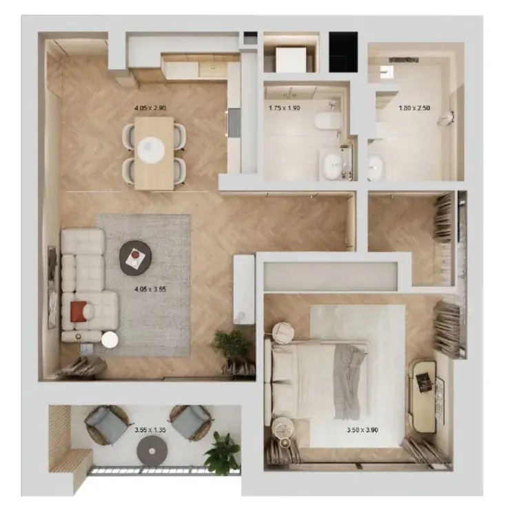 1 Bedroom apartments - Arisha Terraces floor plan