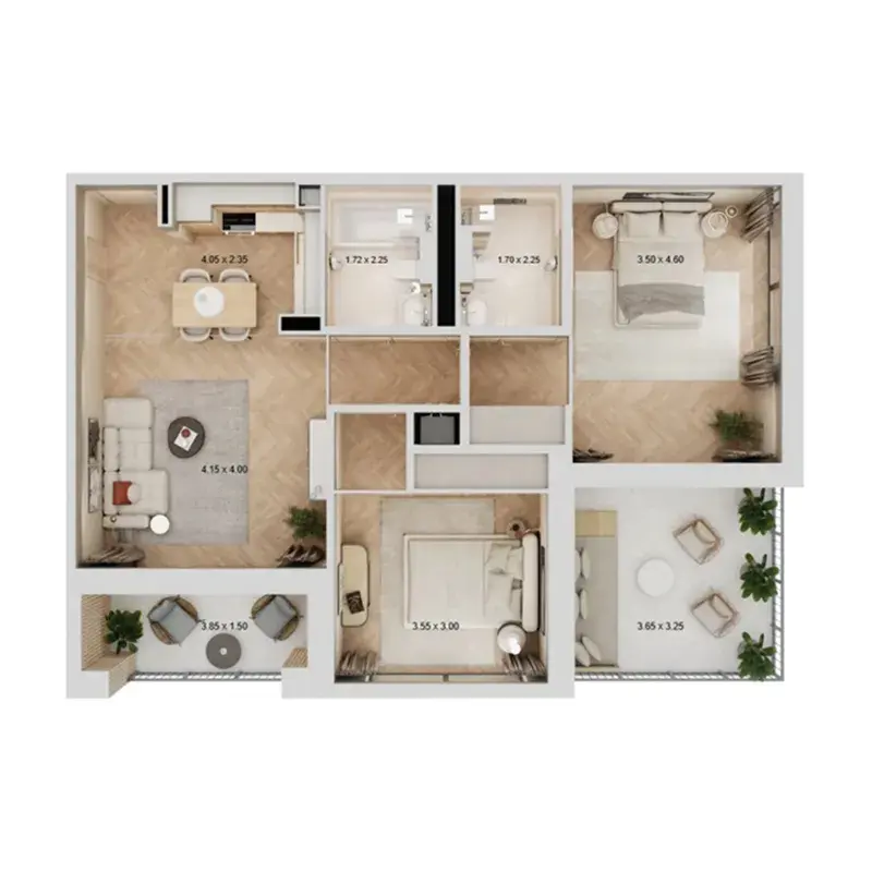 2 Bedrooms apartments - Arisha Terraces floor plan
