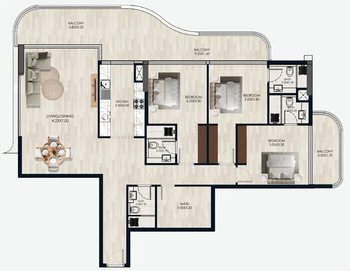3 Bedrooms apartments - Reem by Vision floor plan