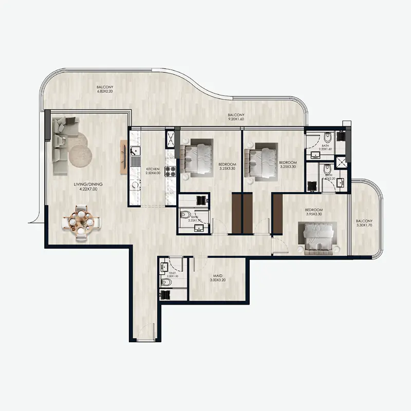 3 bedroom Apartments -  Reem by Vision floor plan