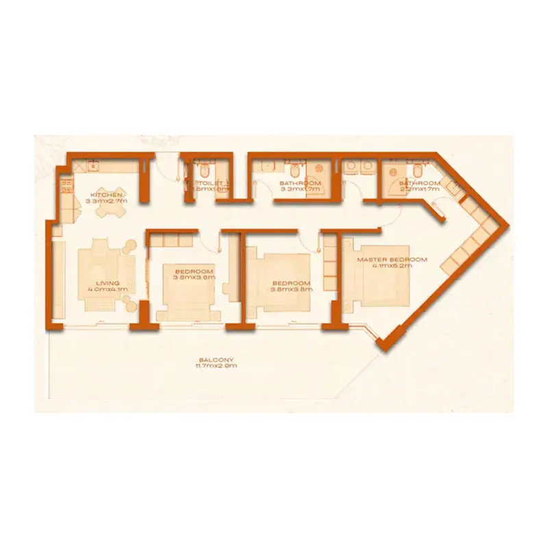 3 Bedrooms apartments - Avenew 888 - Modo floor plan