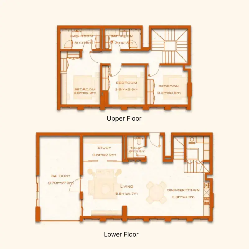 3 Bedrooms duplex - Avenew 888 - Modo floor plan