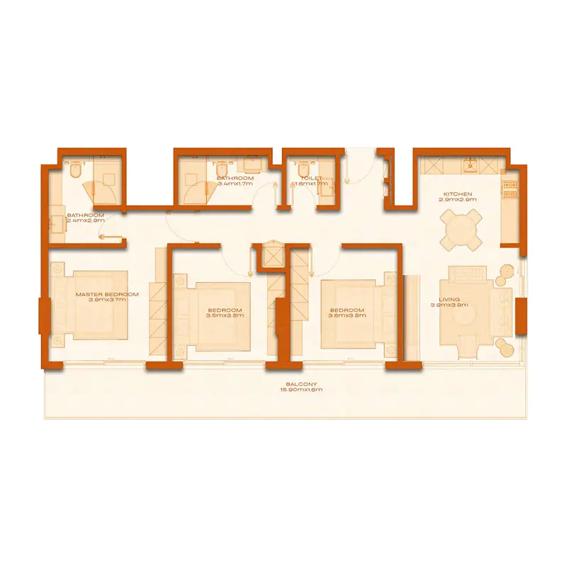 3 bedroom Apartments -  Avenew 888 - Modo floor plan
