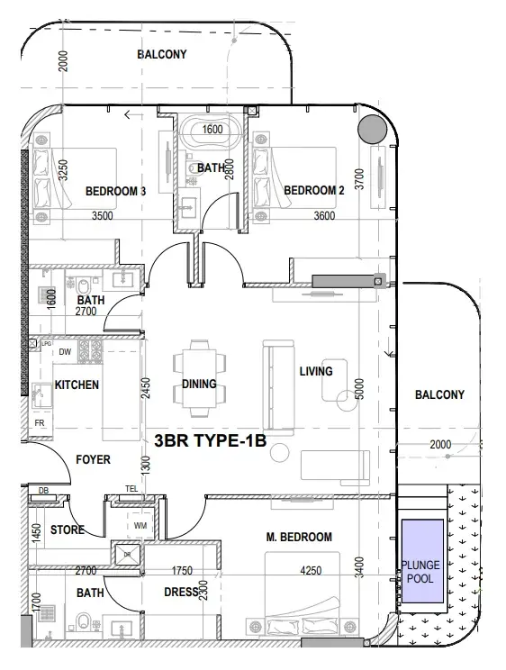 3 Bedrooms apartments - Villa Del Divos floor plan