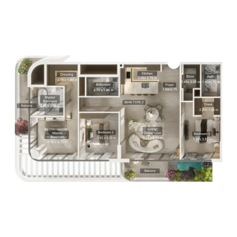 3 bedroom + pool floor plan