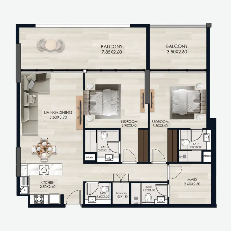 2 bedroom Apartments -  Soul by Vision floor plan