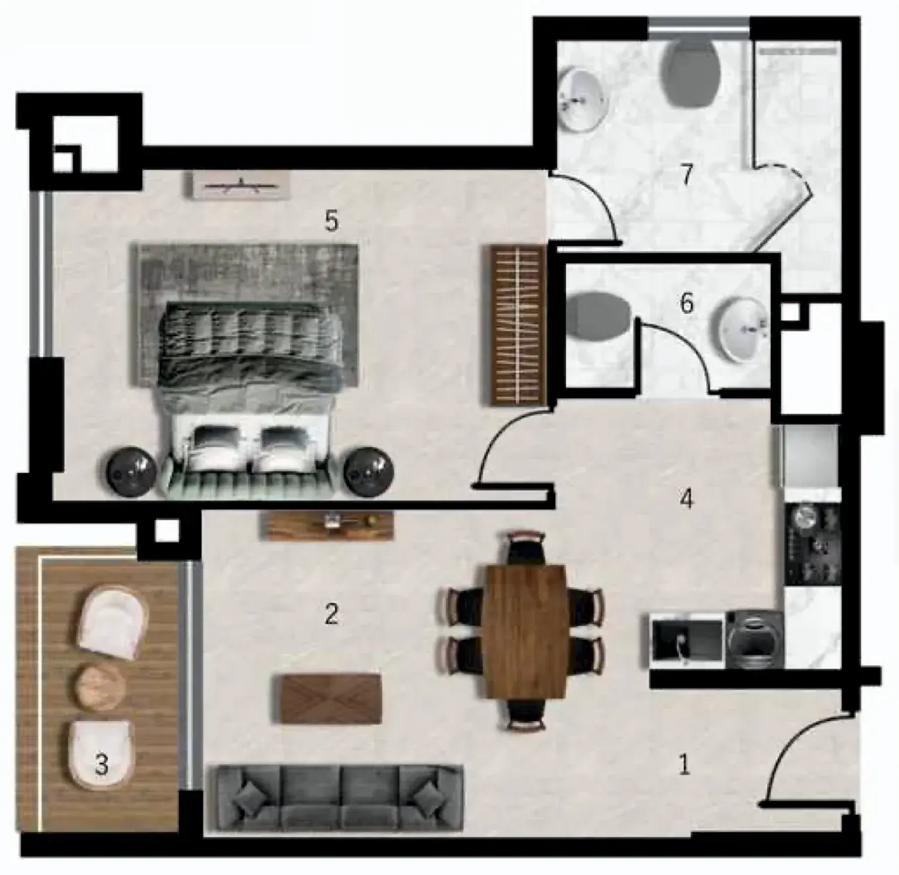 1 Bedroom apartments - 7 Seasons floor plan