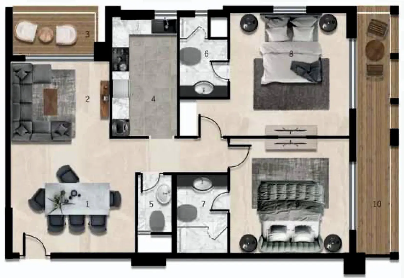 2 Bedrooms apartments - 7 Seasons floor plan