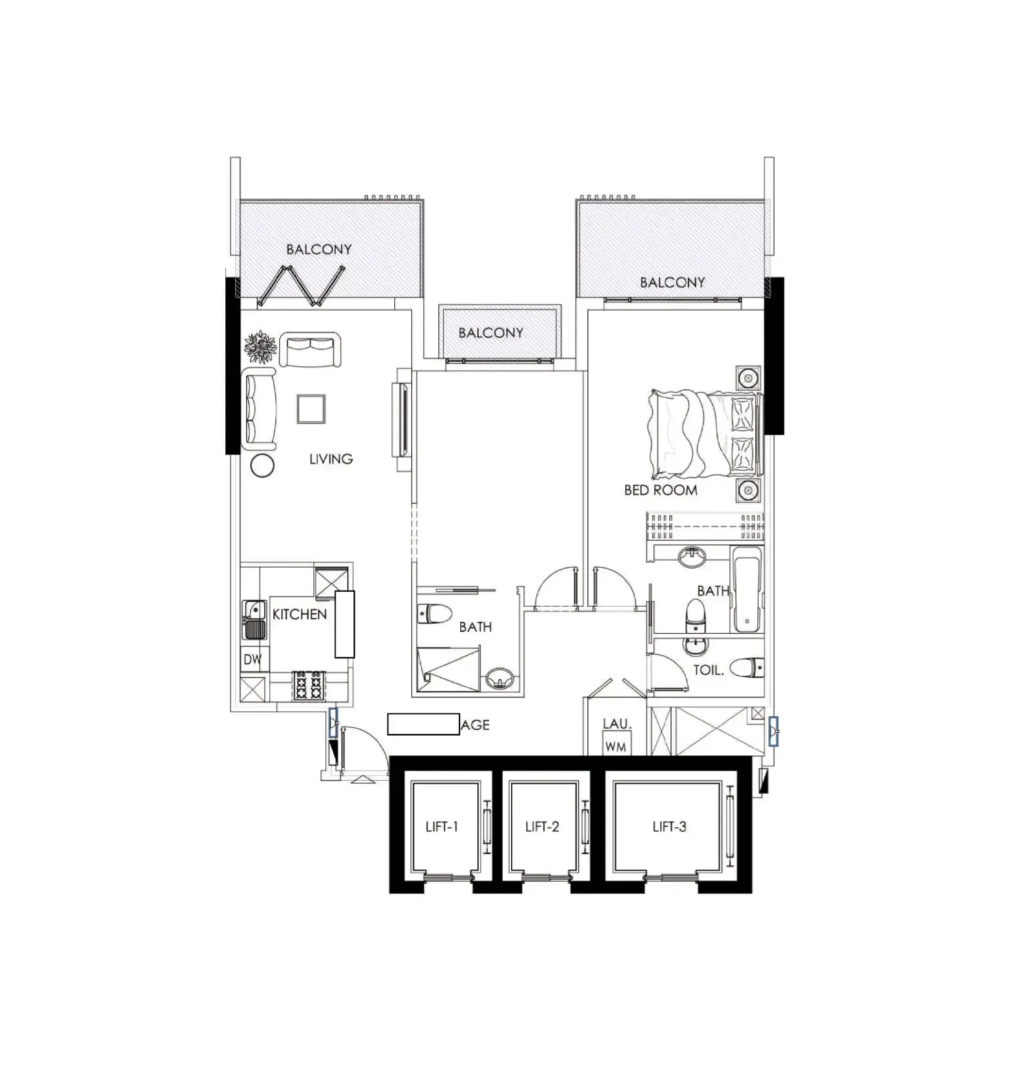 2 Bedrooms apartments - Alef Noon Residence floor plan