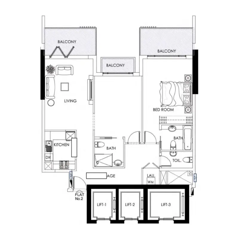 2 bedroom floor plan