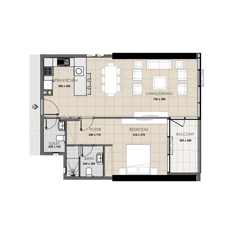 1 Bedroom apartments - Palatium Residence floor plan