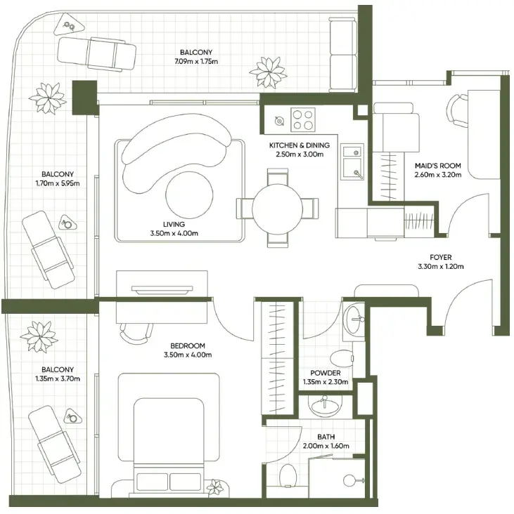 1 Bedroom apartments - Olivia Gardens floor plan
