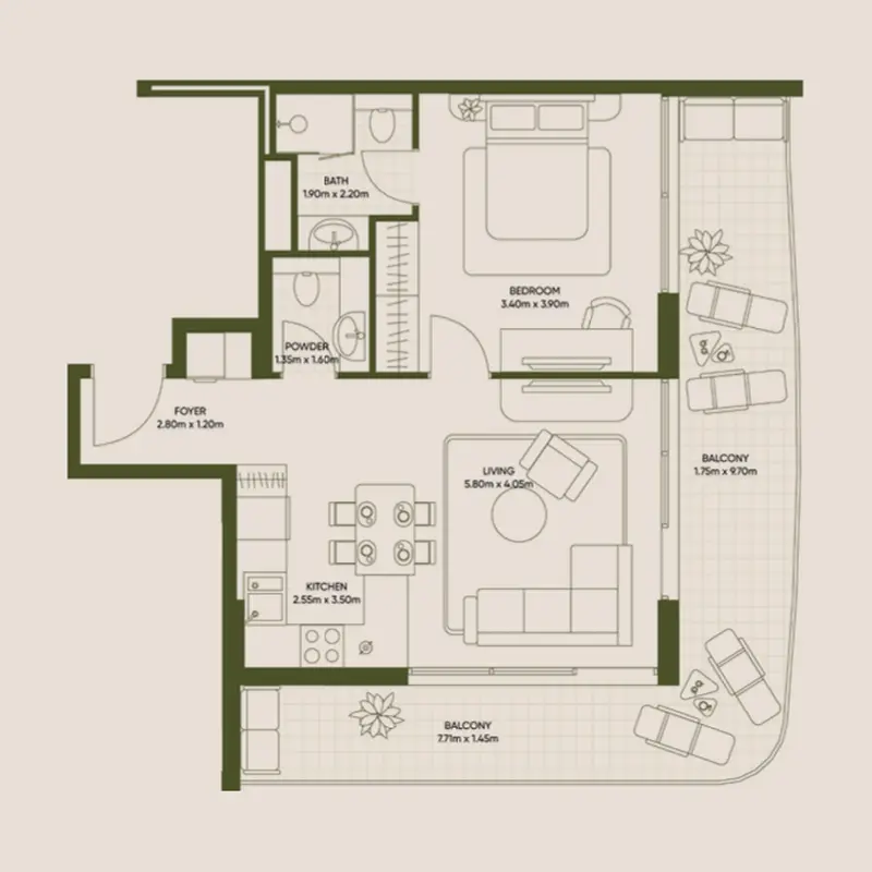 1 bedroom Apartments -  Olivia Gardens floor plan