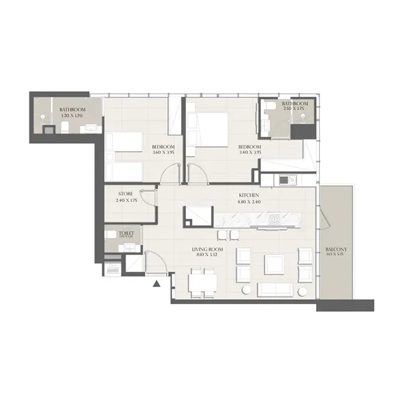 2 Bedrooms apartments - Sapphire 32 floor plan