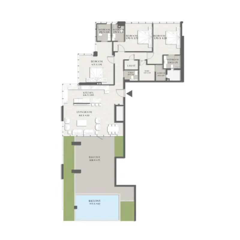 3 bedroom + pool floor plan
