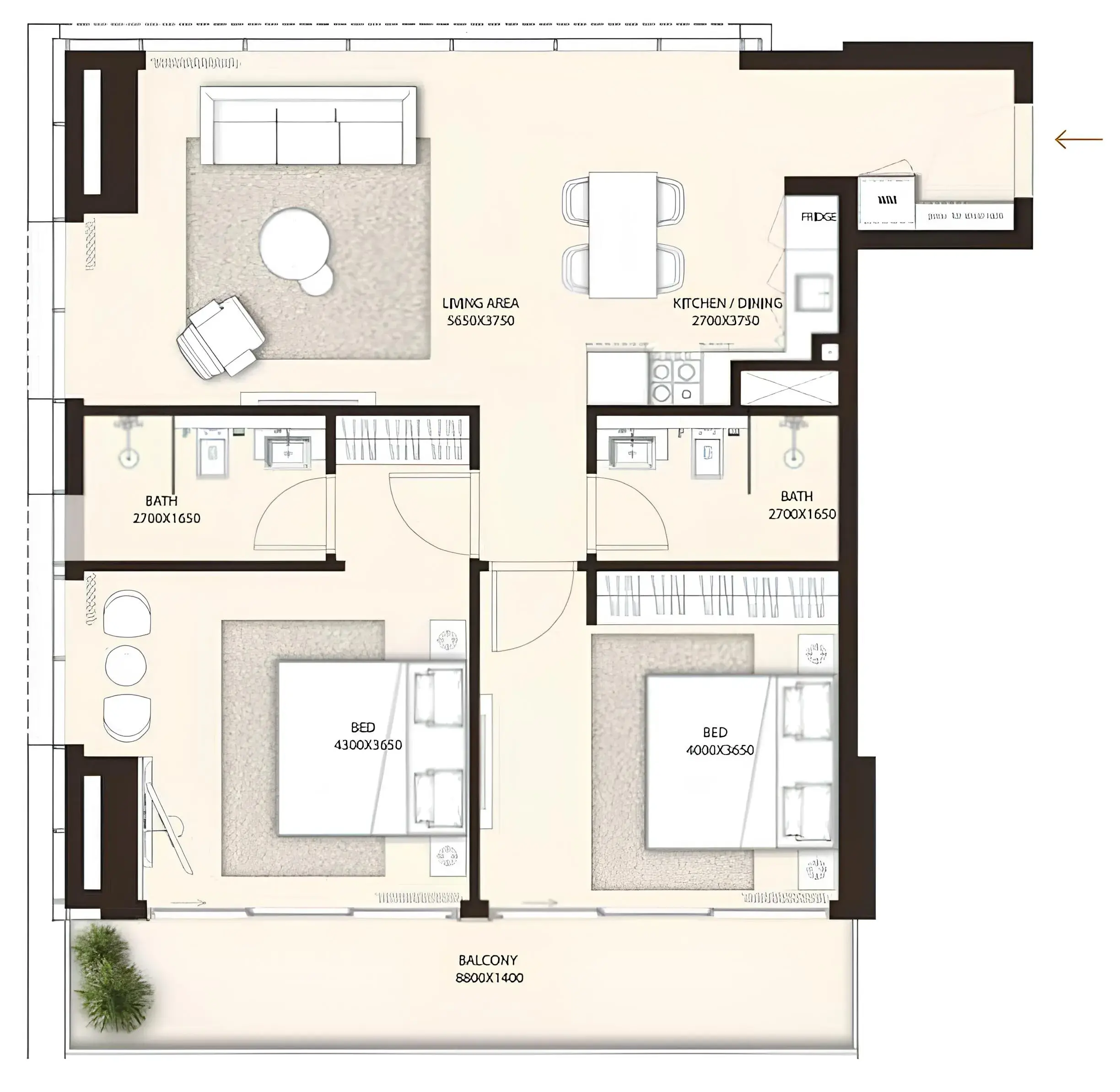 2 Bedrooms apartments - Condor Golf Links 18 floor plan