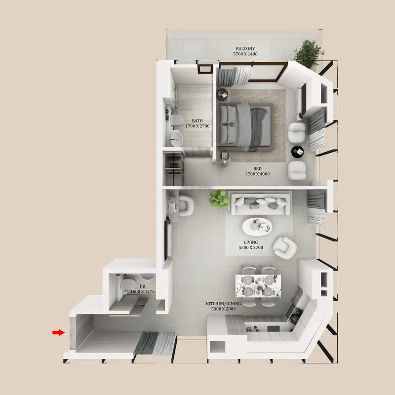 1 bedroom floor plan