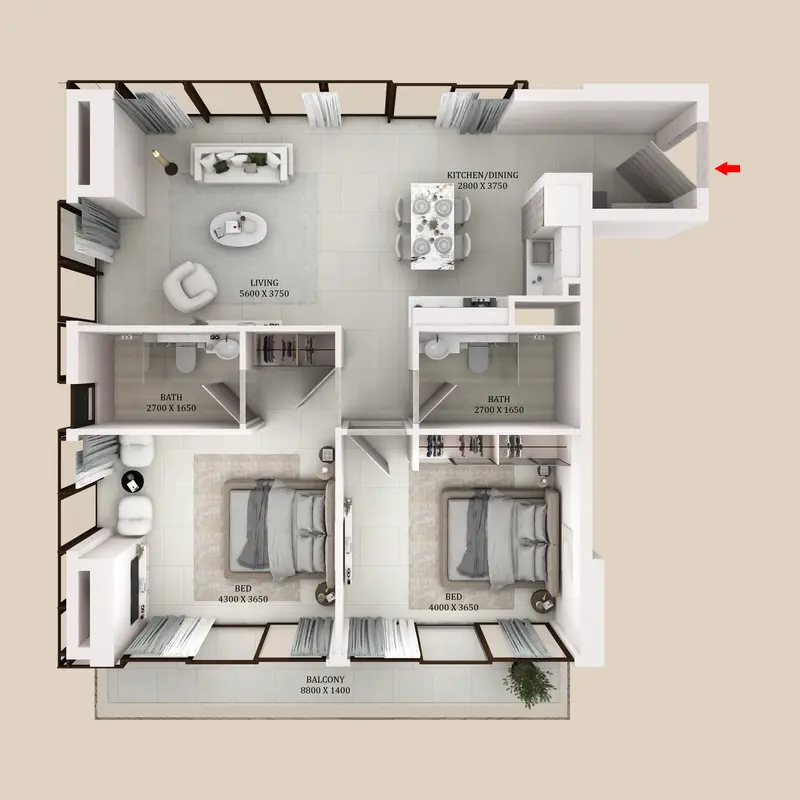 2 bedroom floor plan
