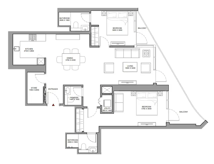 2 Bedrooms apartments - Skyvue Spectra floor plan