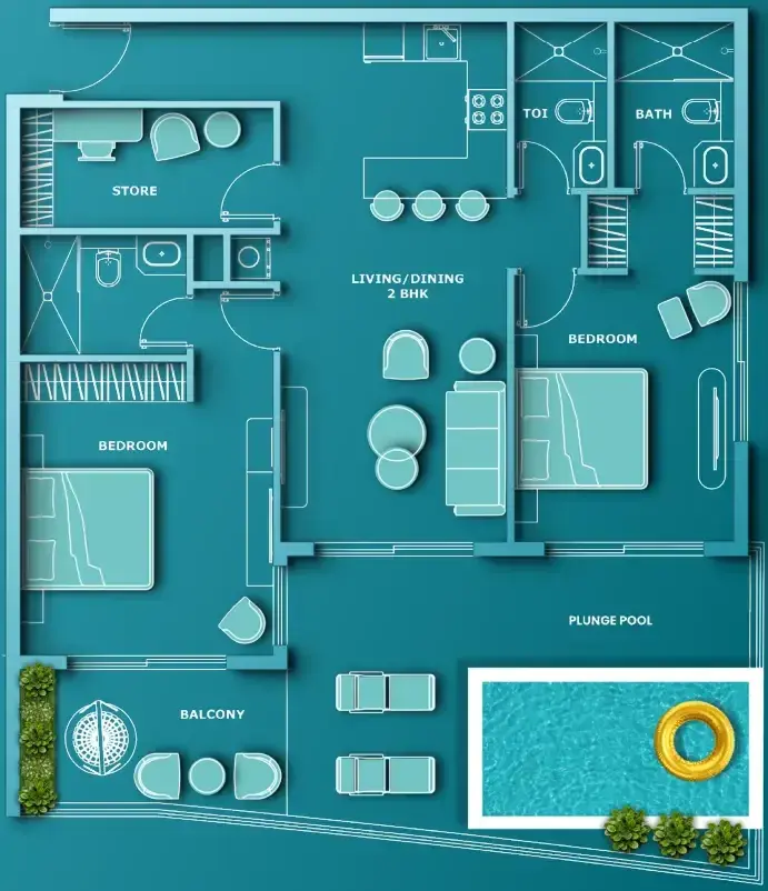 2 Bedrooms apartments - Aqua Dimore floor plan