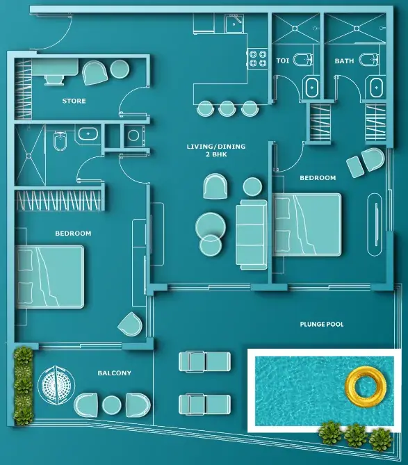 2.5 bedrooms apartments - Aqua Dimore floor plan