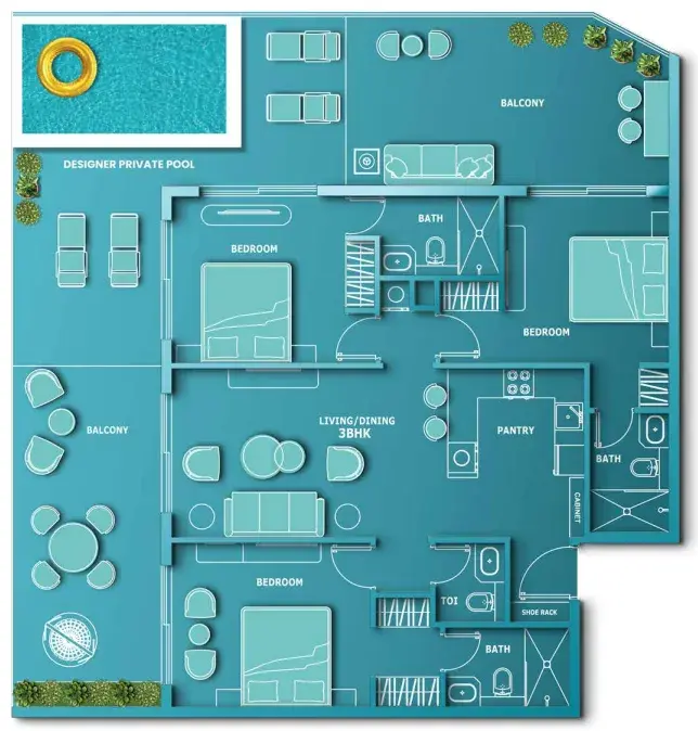 3 Bedrooms apartments - Aqua Dimore floor plan