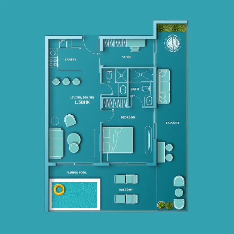 1,5 bedroom floor plan