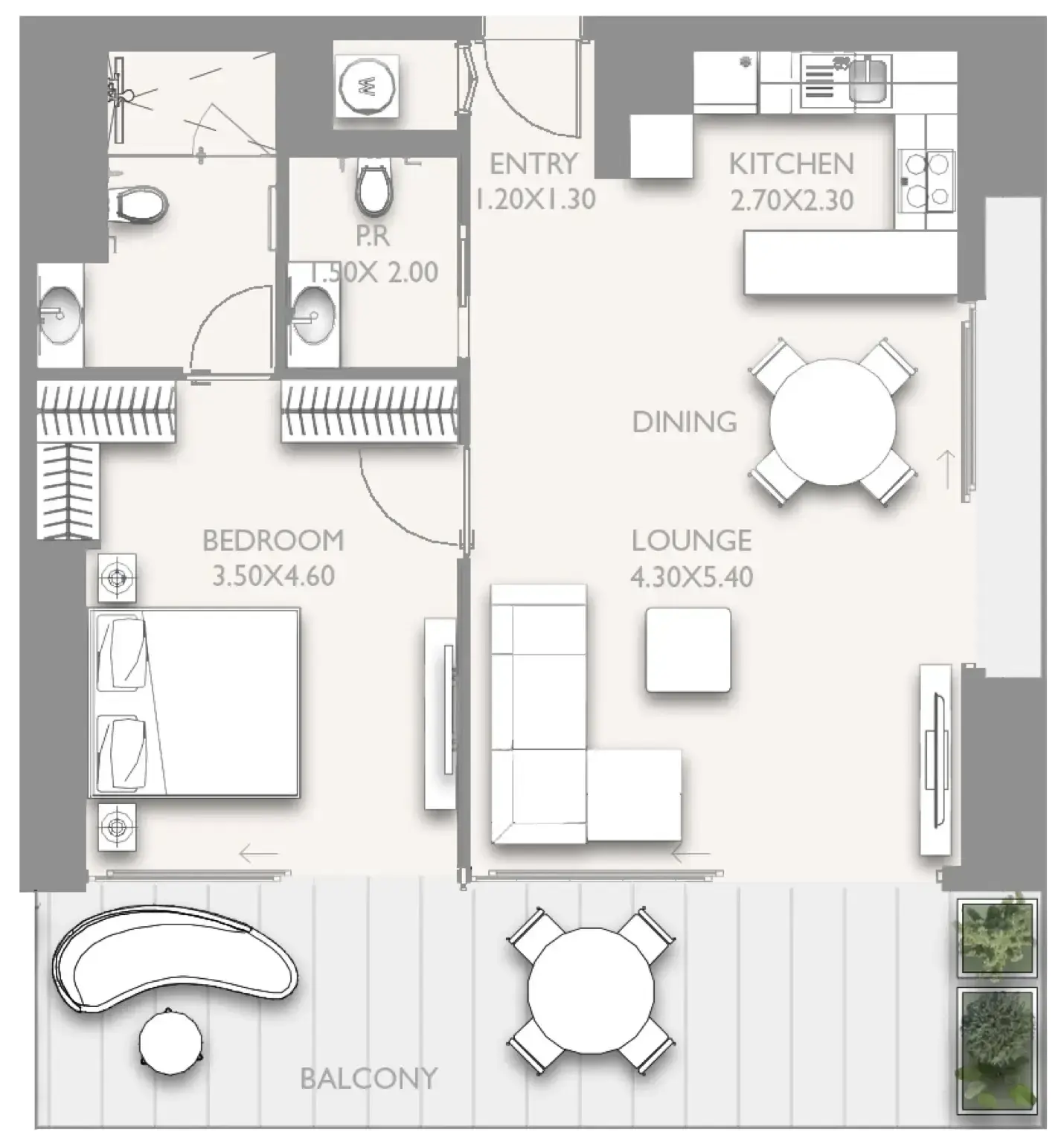 1 Bedroom apartments - Fairmont Residences Solara Tower floor plan