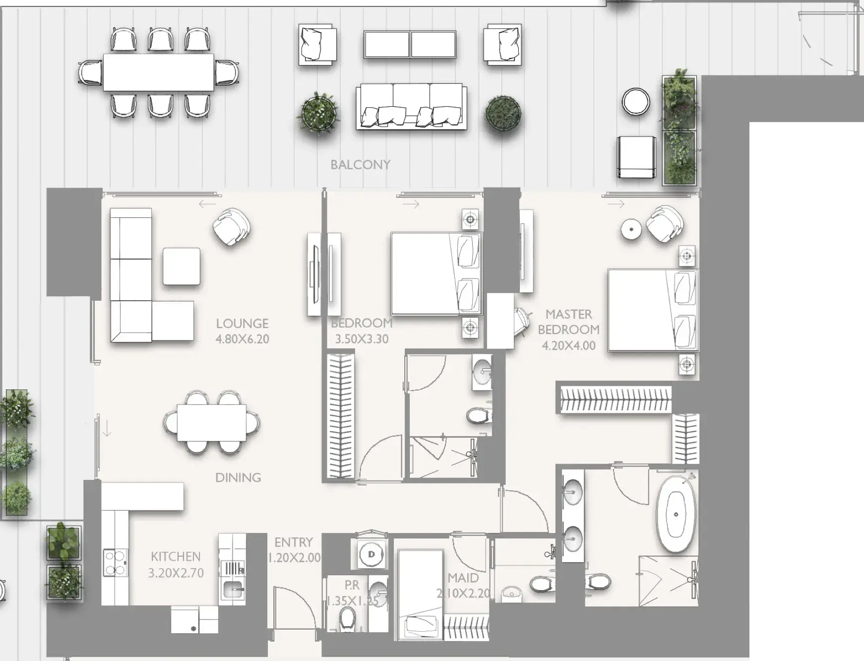 2 Bedrooms apartments - Fairmont Residences Solara Tower floor plan