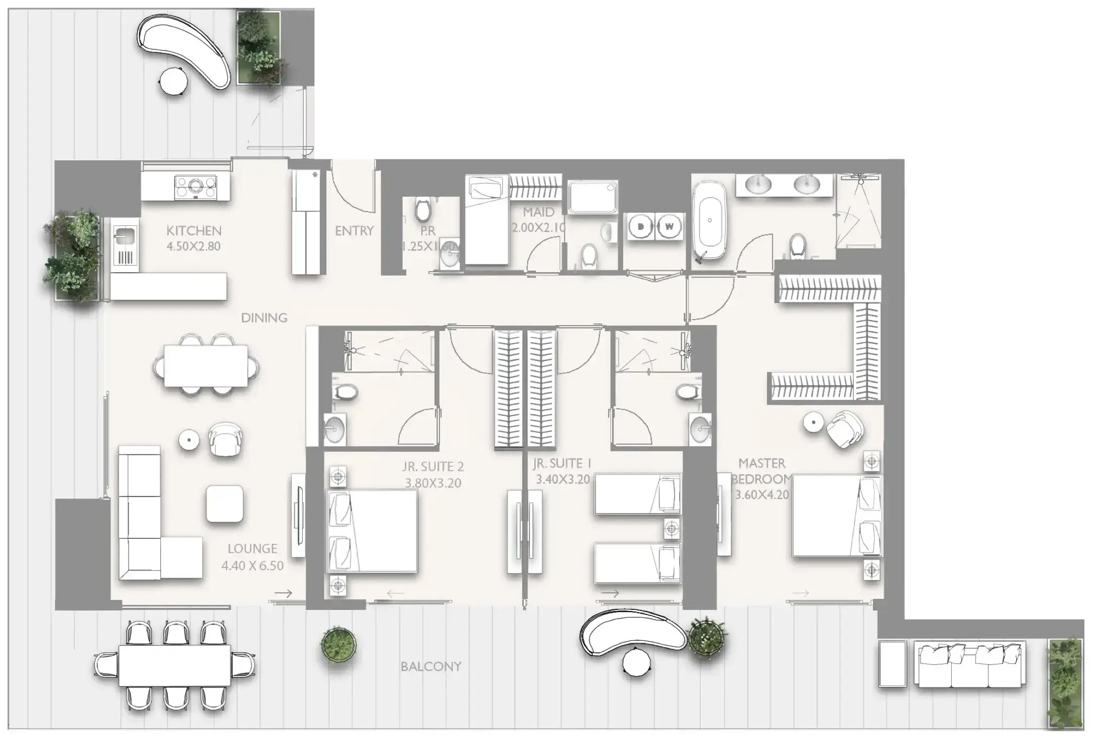 3 Bedrooms apartments - Fairmont Residences Solara Tower floor plan