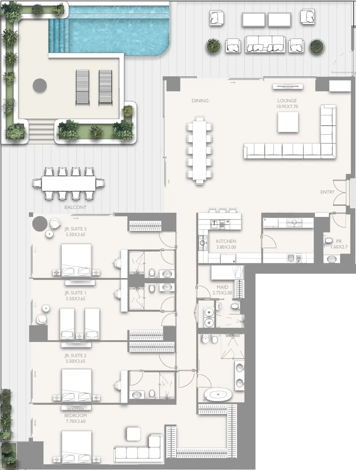 5 Bedrooms penthouse - Fairmont Residences Solara Tower floor plan