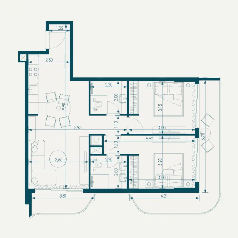 2 bedroom floor plan