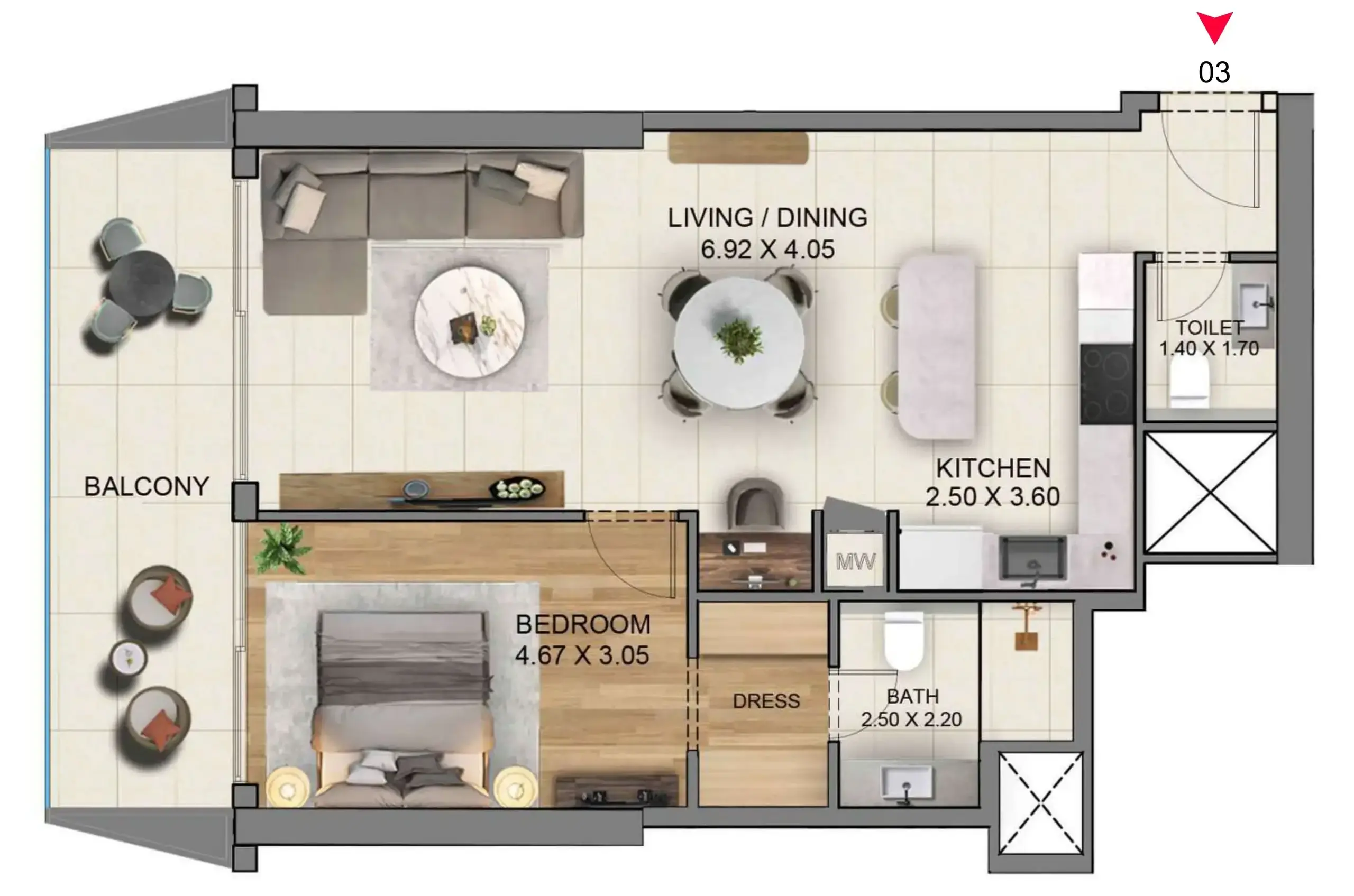 1 Bedroom apartments - Marriott Residences JLT floor plan