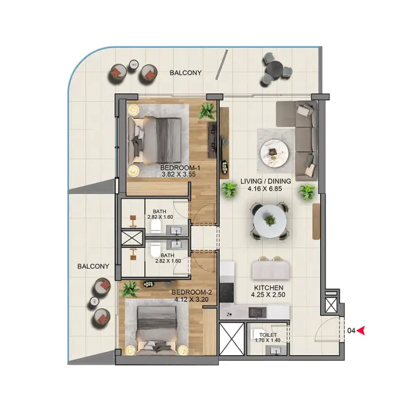 2 bedroom floor plan