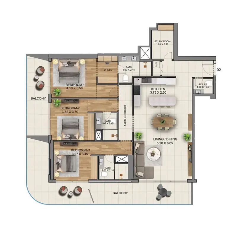 3 bedroom floor plan