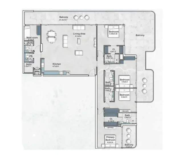 4 Bedrooms penthouse - Iraz Creek Views floor plan