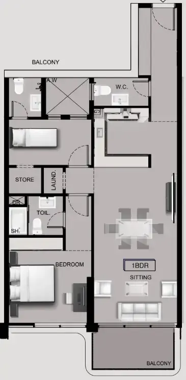 1.5 bedrooms apartments - Sea View Residence floor plan