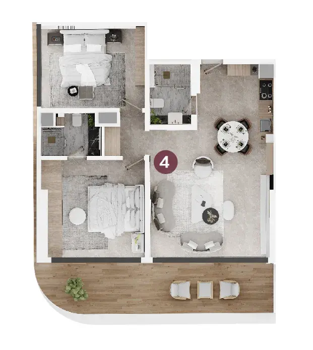 2 Bedrooms apartments - Electra Acube floor plan