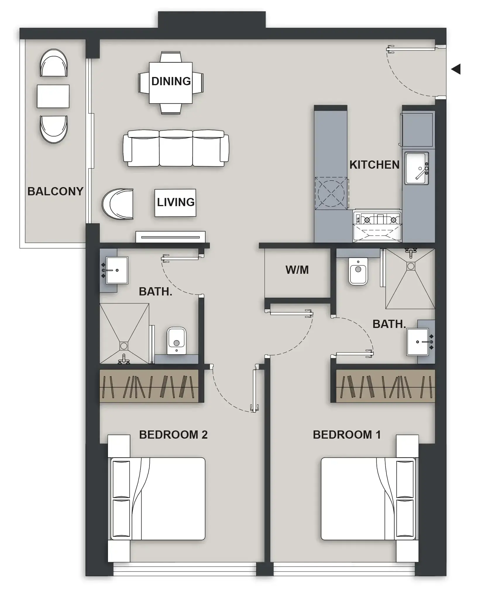 2 Bedrooms apartments - Maison Elysee III floor plan
