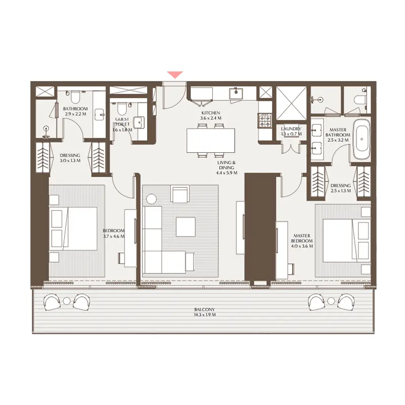 2 bedroom Apartments -  Akala Residences floor plan