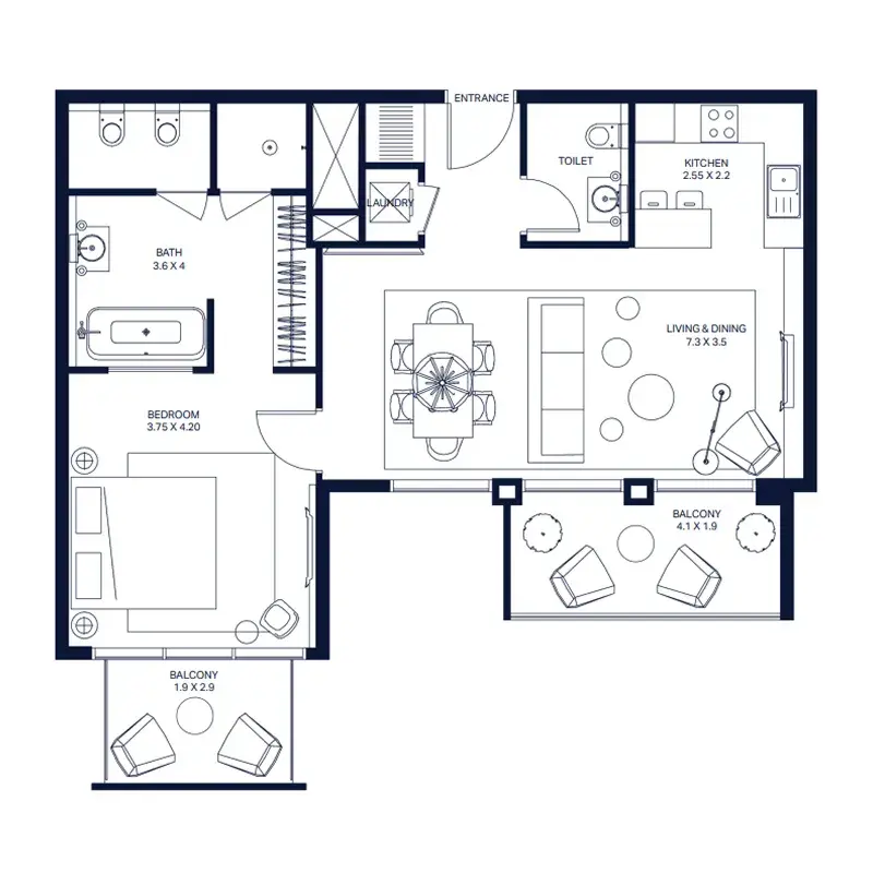 1 Bedroom apartments - The Atria floor plan
