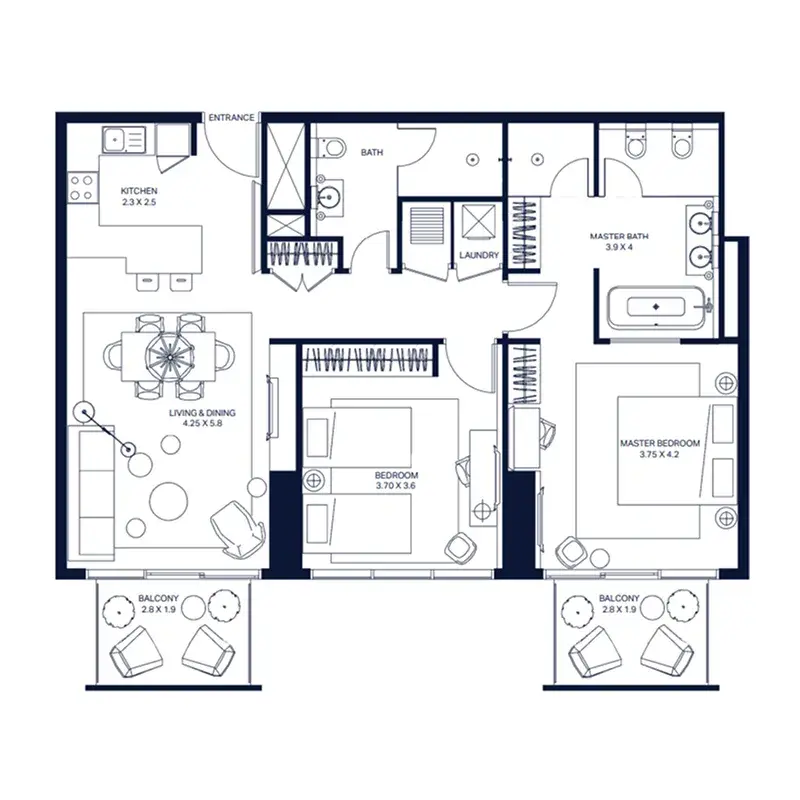 2 Bedrooms apartments - The Atria floor plan