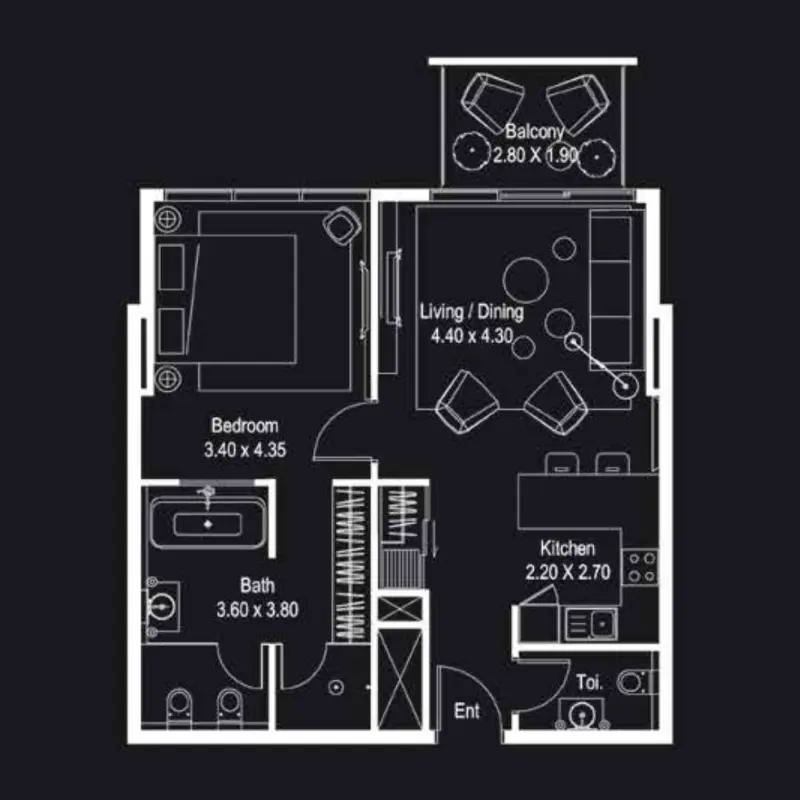 1 bedroom floor plan