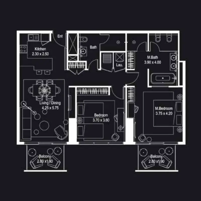 2 bedroom floor plan