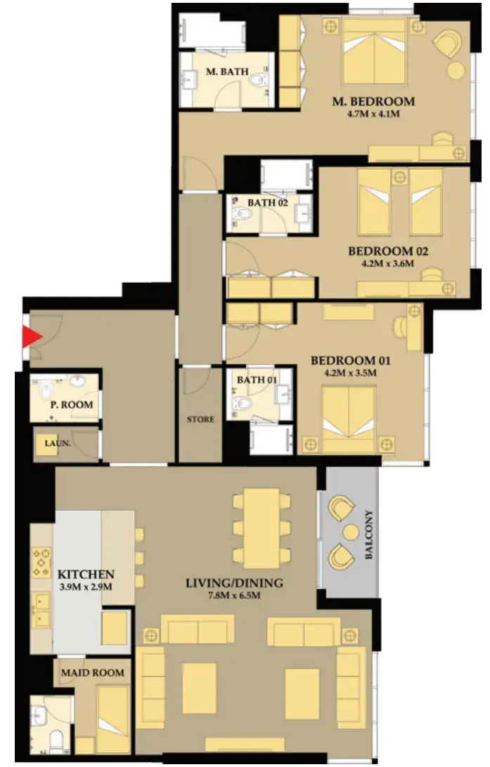 3 Bedrooms apartments - Riva Residence floor plan