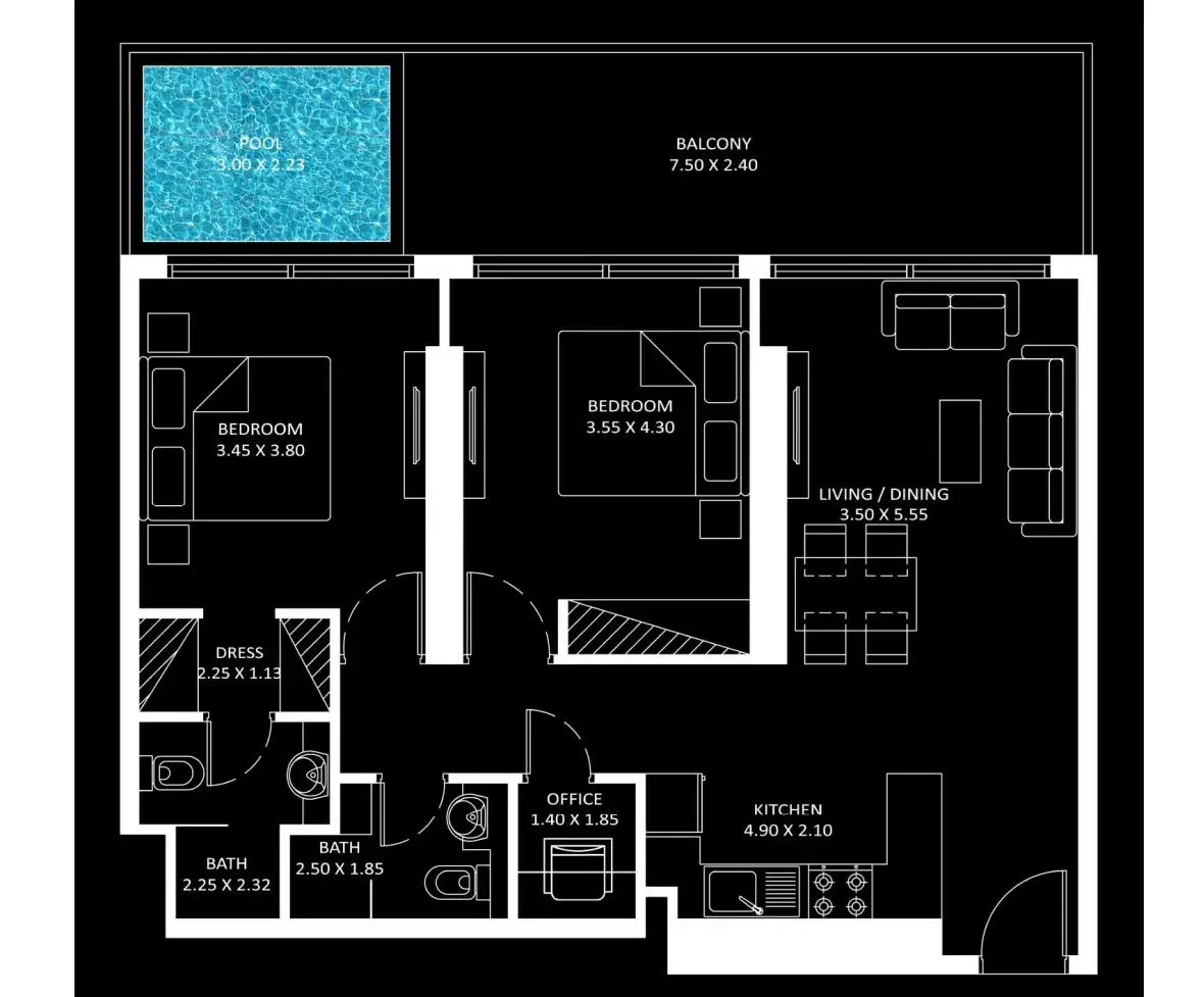 2 Bedrooms apartments - Diamondz floor plan
